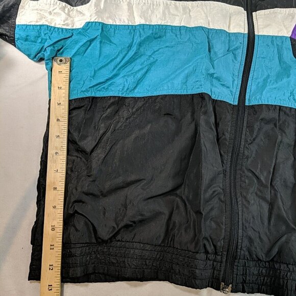 Vengo Vintage Jacket Windbreaker Black Green Purple 90s M Medium Lined Men's Zip - Picture 7 of 13
